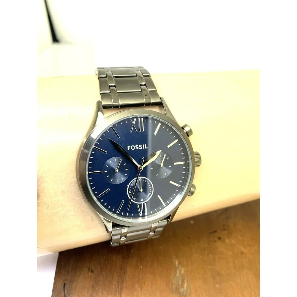 Fossil Men's Watch BQ2401 Quartz Blue Dial Gunmetal Stainless Steel 44mm
